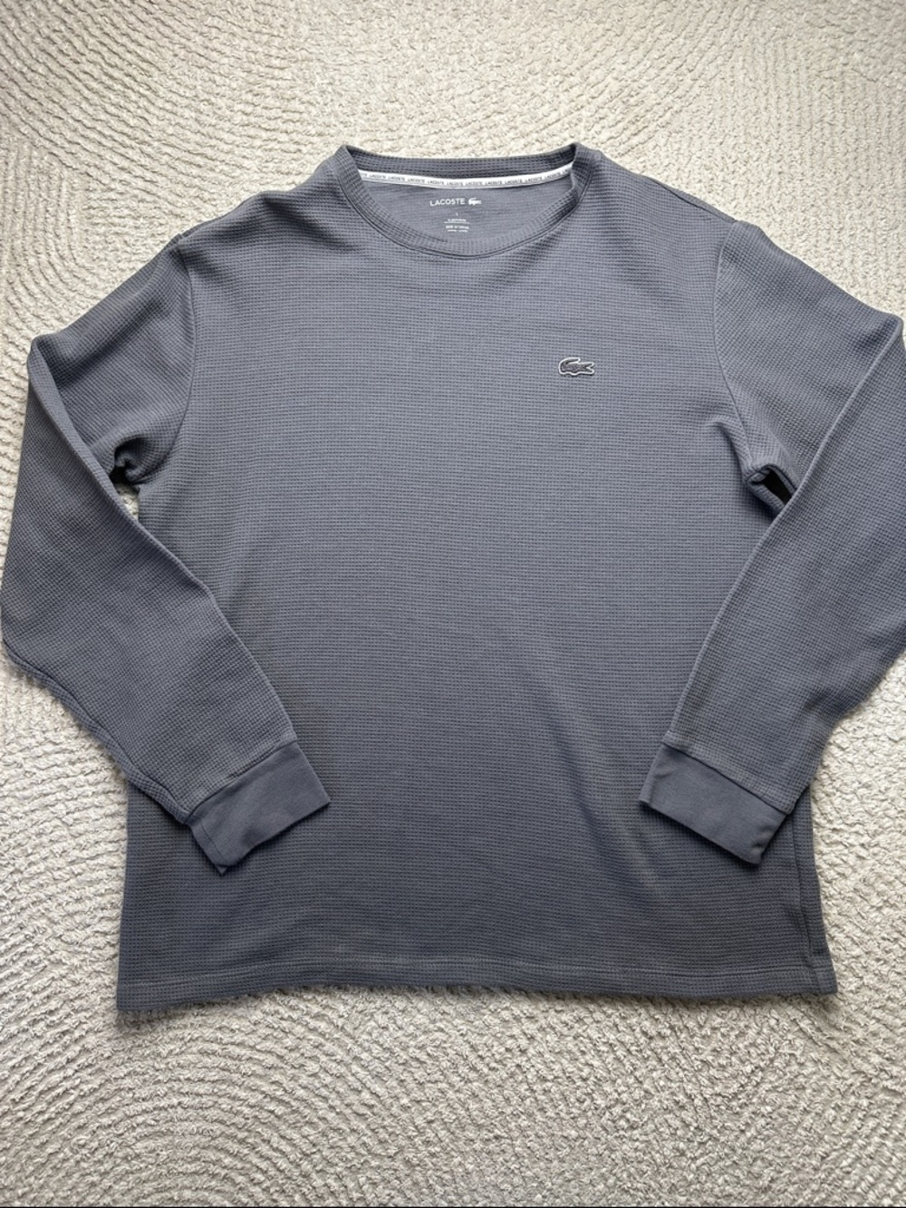 Lacoste Mens Waffle Knit Gray Thermal Sleep Shirt Size L